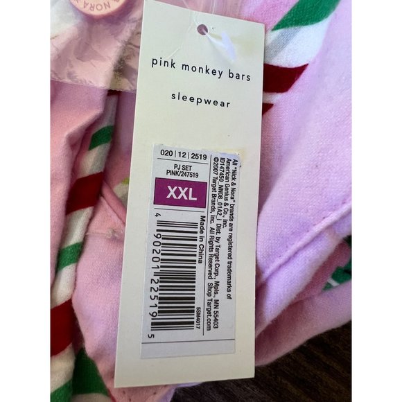 NWT Nick & Nora XXL Christmas Pole Bar Candy Cane Sock Monkey Pajama Set - Picture 3 of 8